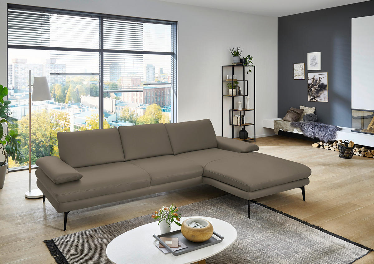ECKSOFA in Echtleder Greige  - Greige/Schwarz, Design, Leder/Metall (310/180cm) - Dieter Knoll