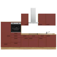 KÜCHENBLOCK 330 cm   in Eichefarben, Dunkelrot  - Eichefarben/Schwarz, MODERN, Holzwerkstoff/Metall (330cm) - Nobilia