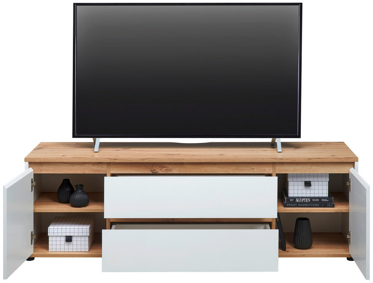 NIZKA OMARICA bela, hrast artisan  - bela/hrast artisan, Moderno, leseni material (160/50/42cm) - Carryhome