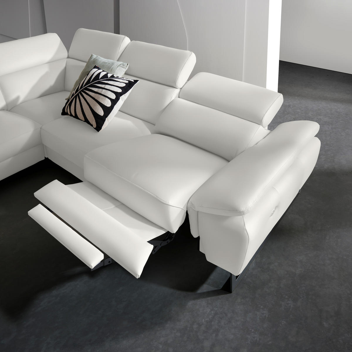 ECKSOFA in Echtleder Creme  - Creme/Schwarz, Design, Leder/Metall (281/225cm) - Celina Home