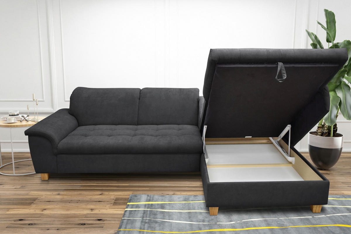 ECKSOFA Dunkelgrau Mikrofaser  - Eichefarben/Dunkelgrau, KONVENTIONELL, Holz/Textil (279/170cm) - MID.YOU