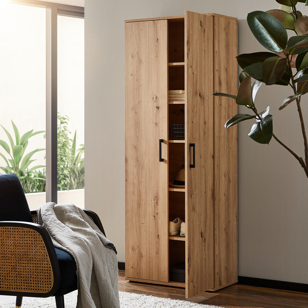 MEHRZWECKSCHRANK 70/179/33,5 cm  in Eichefarben  - Eichefarben/Schwarz, KONVENTIONELL, Holzwerkstoff/Kunststoff (70/179/33,5cm) - Xora