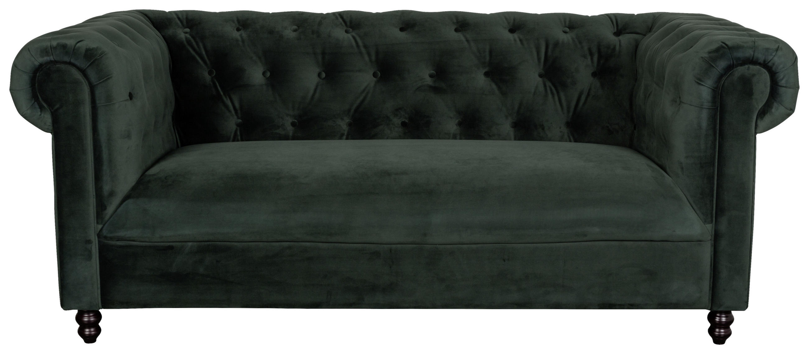 Chesterfield-Sofa in Holz, Textil Dunkelgrün