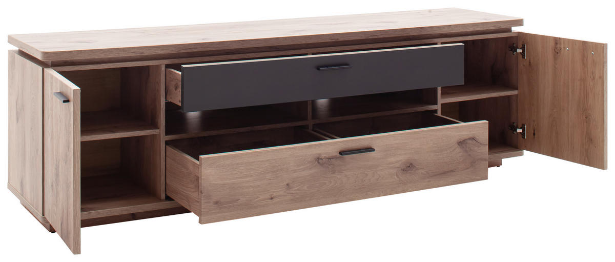 LOWBOARD Anthrazit, Eiche dunkel  210/65/50 cm  - Eiche dunkel/Anthrazit, KONVENTIONELL, Holzwerkstoff/Metall (210/65/50cm) - Cantus