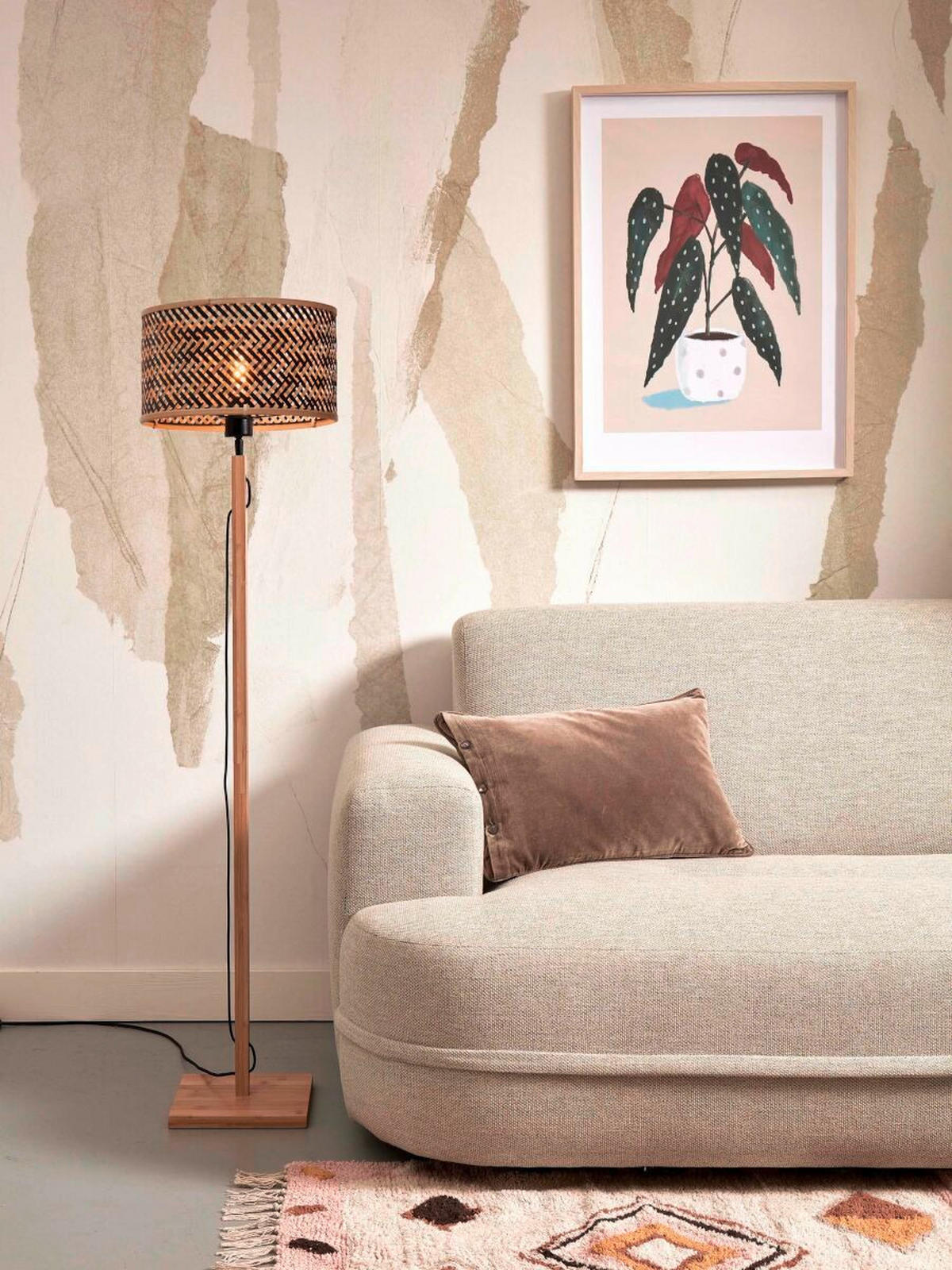 GOLVLAMPA GOOD&MOJO  58/32/150 cm    - svart/naturfärgad, Trend (58/32/150cm) - Good & Mojo
