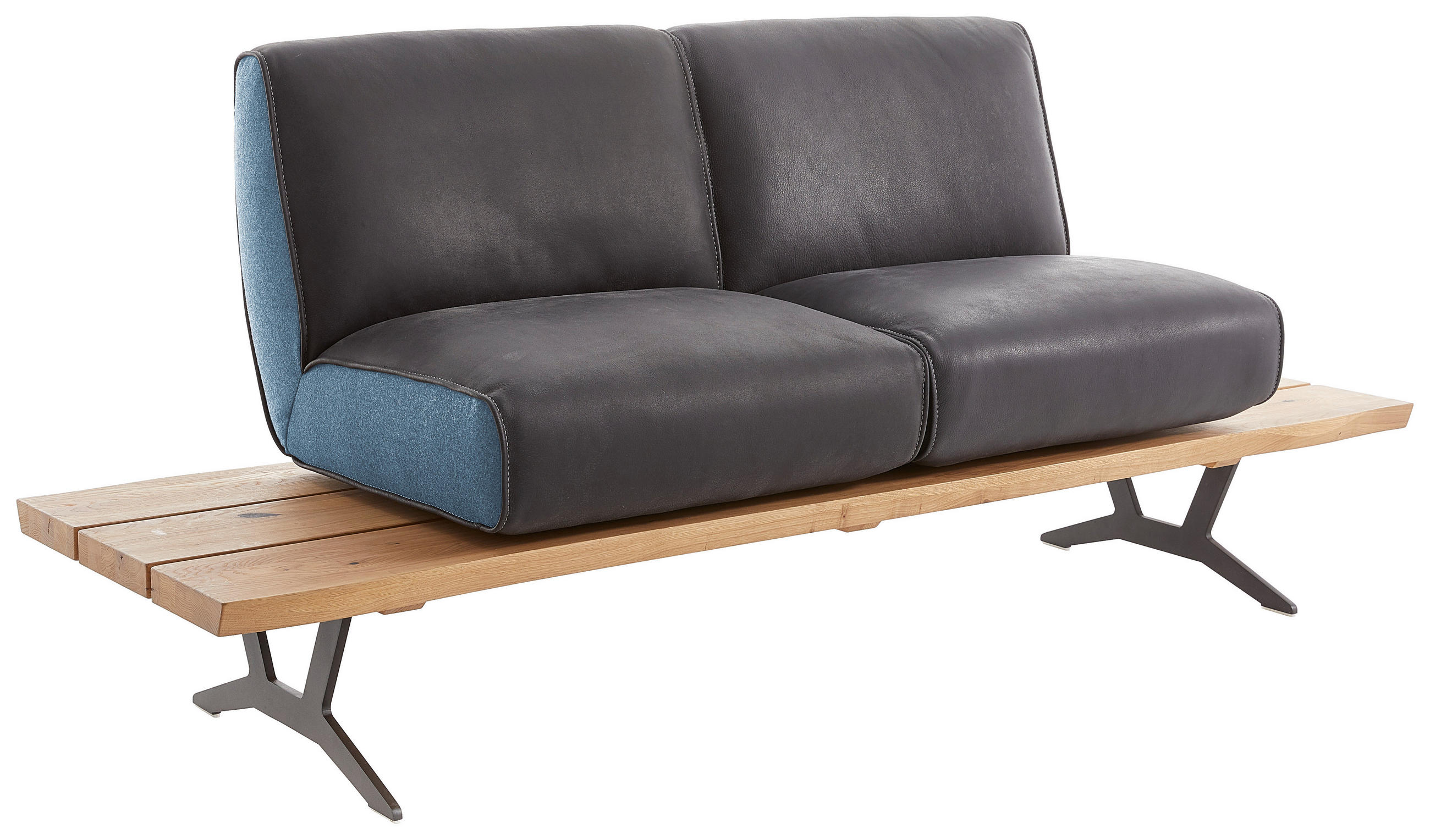 SITZBANK in Holz, Metall, Textil, Leder Schwarz, Türkis, Dunkelbraun  - Türkis/Dunkelbraun, Design, Leder/Holz (190/85/69cm) - Ambiente