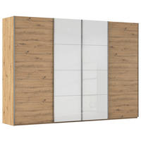 SCHWEBETÜRENSCHRANK 316/235/68 cm 4-türig Weiß, Eiche Artisan  - Chromfarben/Weiß, KONVENTIONELL, Glas/Holzwerkstoff (316/235/68cm) - Novel