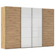 SCHWEBETÜRENSCHRANK 316/223/68 cm 4-türig Weiß, Eiche Artisan  - Chromfarben/Weiß, KONVENTIONELL, Glas/Holzwerkstoff (316/223/68cm) - Novel