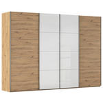 SCHWEBETÜRENSCHRANK 316/235/68 cm 4-türig Weiß, Eiche Artisan  - Chromfarben/Weiß, KONVENTIONELL, Glas/Holzwerkstoff (316/235/68cm) - Novel