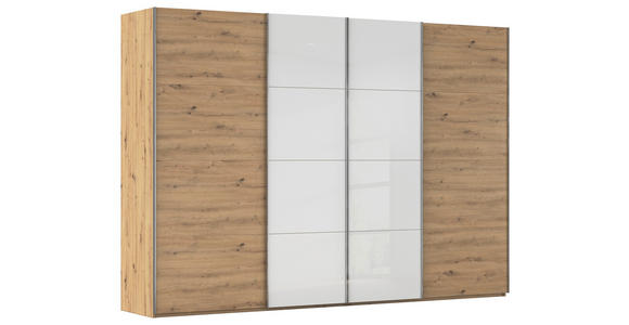 SCHWEBETÜRENSCHRANK 316/223/68 cm 4-türig Weiß, Eiche Artisan - Chromfarben/Weiß, KONVENTIONELL, Glas/Holzwerkstoff (316/223/68cm) - Novel