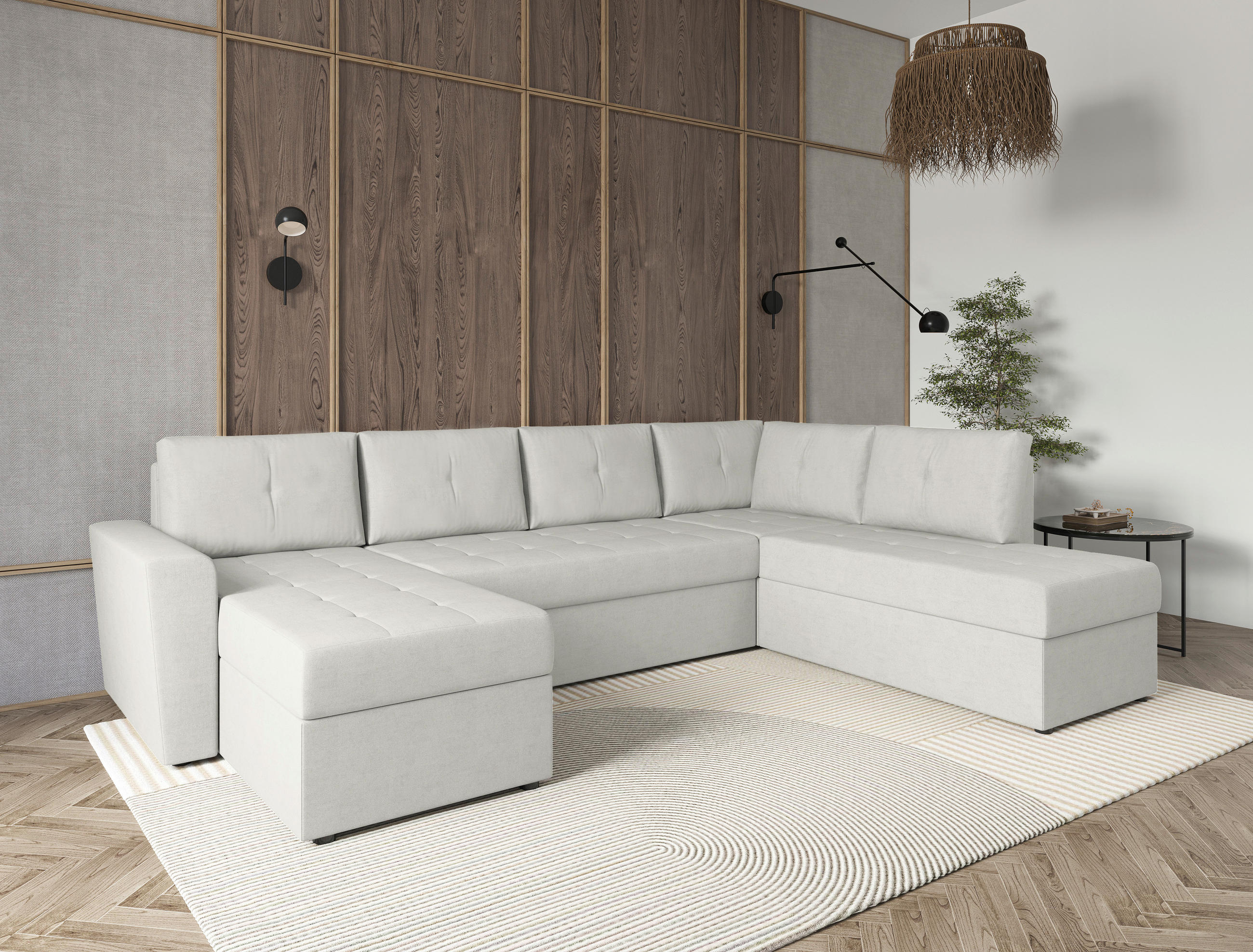 WOHNLANDSCHAFT TERMOLI Beige Jacquard  - Beige/Schwarz, Design, Kunststoff/Textil (155/297/212cm) - MID.YOU