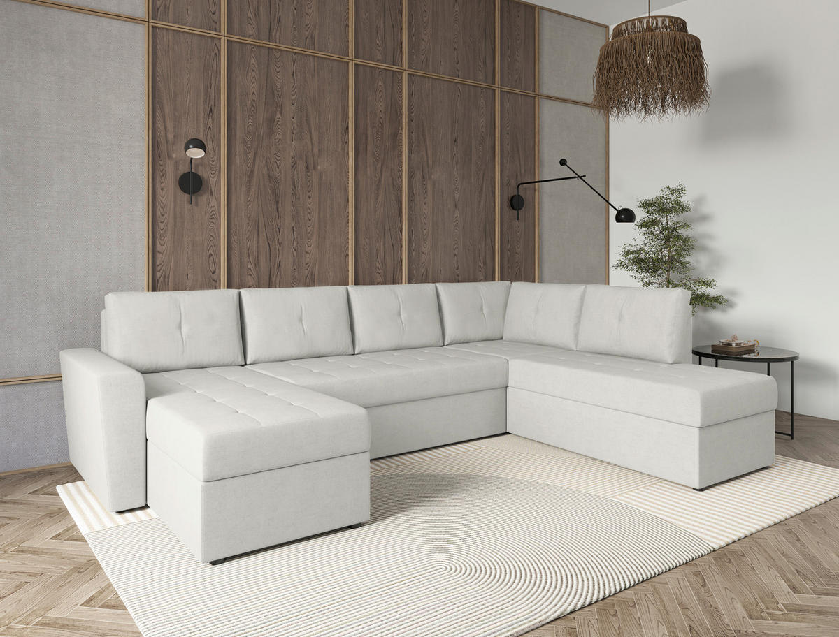 WOHNLANDSCHAFT TERMOLI Beige Jacquard  - Beige/Schwarz, Design, Kunststoff/Textil (155/297/212cm) - MID.YOU