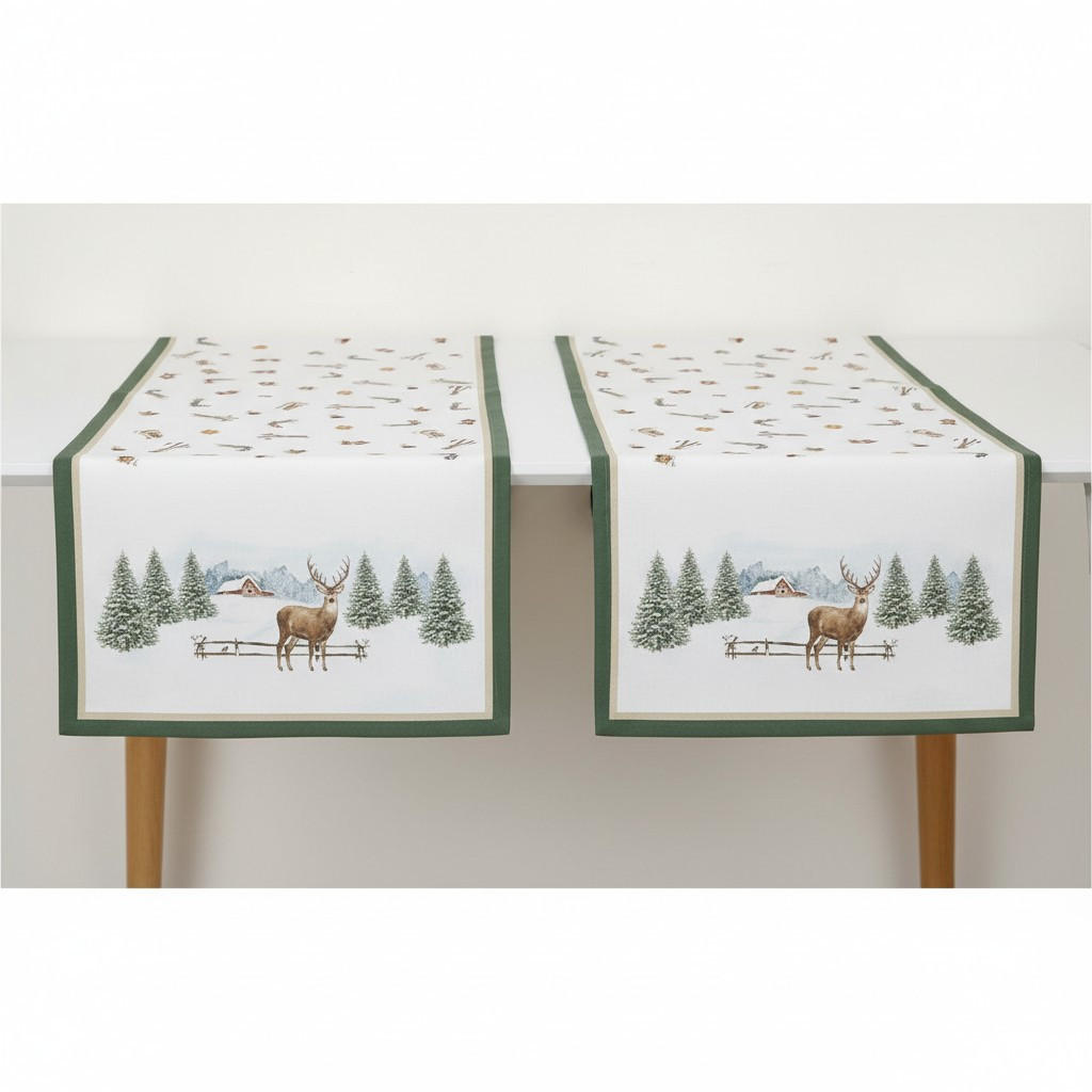 TISCHLÄUFER WHITE FOREST 140/45 cm  - Hellbraun/Pastellblau, Basics, Textil (140/45cm) - POZZI AND EASY LIFE