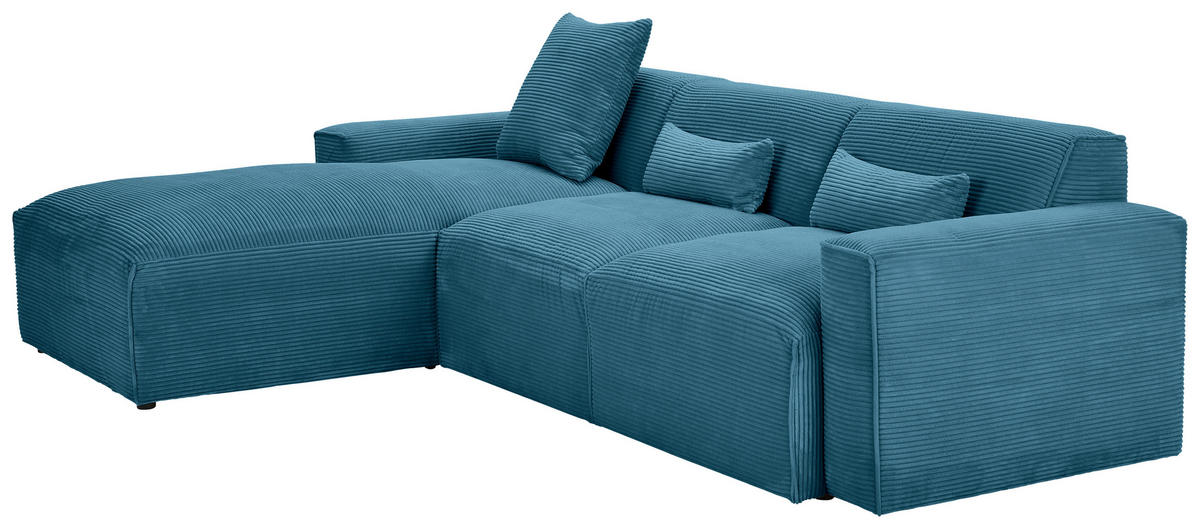 ECKSOFA in Cord Hellblau  - Schwarz/Hellblau, Design, Kunststoff/Textil (196/303cm) - Livetastic