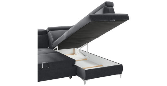 ECKSOFA in Samt Grau, Dunkelgrau  - Chromfarben/Dunkelgrau, KONVENTIONELL, Textil/Metall (271/206cm) - Carryhome