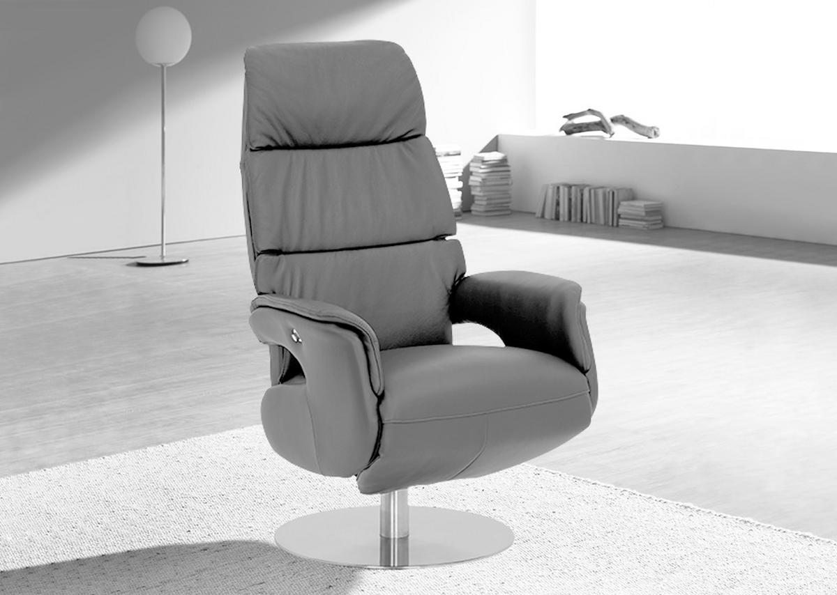RELAXSESSEL in Metall, Leder Grau, Edelstahlfarben  - Edelstahlfarben/Grau, Design, Leder/Metall (71/107/80cm) - Welnova