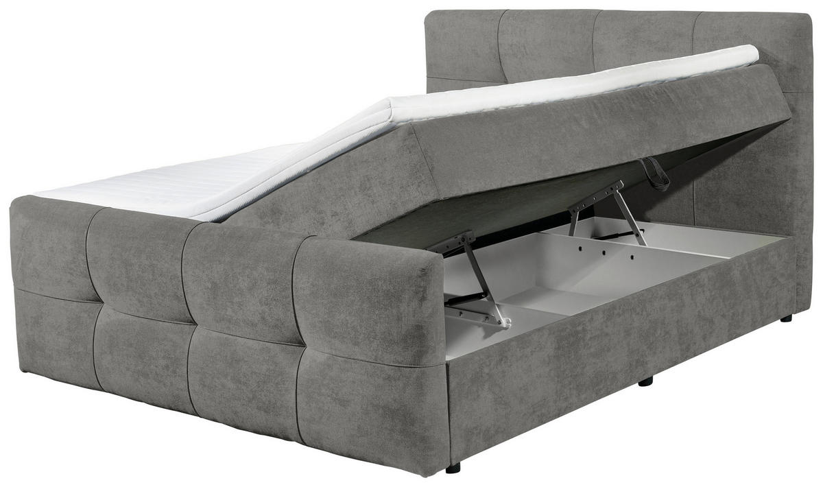 BOXBETT 180/200 cm,  in Dunkelgrau, gepolstertes Kopfteil, Bettkasten, Topper, H2 + H2 = mittel  - Dunkelgrau, MODERN, Kunststoff/Textil (180/200cm) - MID.YOU