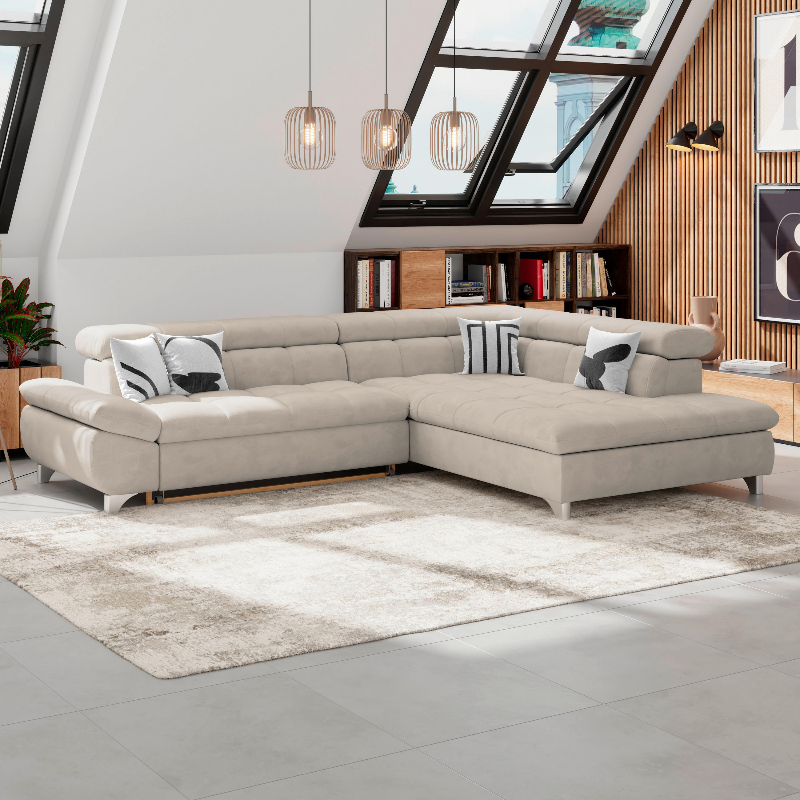 ECKSOFA Naturfarben Chenille  - Chromfarben/Naturfarben, KONVENTIONELL, Textil/Metall (312/234cm) - Livetastic
