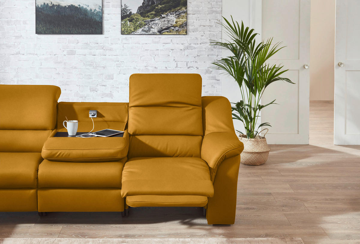 ECKSOFA  in Echtleder Currygelb  260/324 cm  - Currygelb/Schwarz, KONVENTIONELL, Leder/Kunststoff (260/324cm) - Cantus