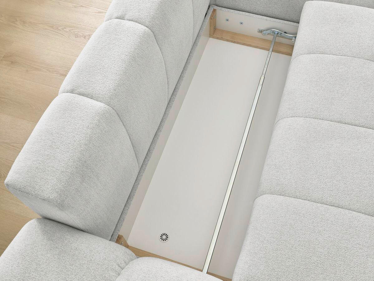 ECKSCHLAFSOFA EVEREST  mit Rücken echt, Armteil links, Armteil rechts Flachgewebe Hellgrau  - Hellgrau/Schwarz, MODERN, Kunststoff/Textil (318/180cm) - Livetastic