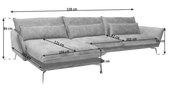 ECKSOFA in Webstoff Braun  - Schwarz/Braun, Design, Textil/Metall (165/338cm) - Hom`in