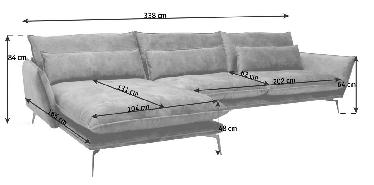 ECKSOFA Anthrazit Webstoff  - Anthrazit/Schwarz, Design, Textil/Metall (165/338cm) - Livetastic