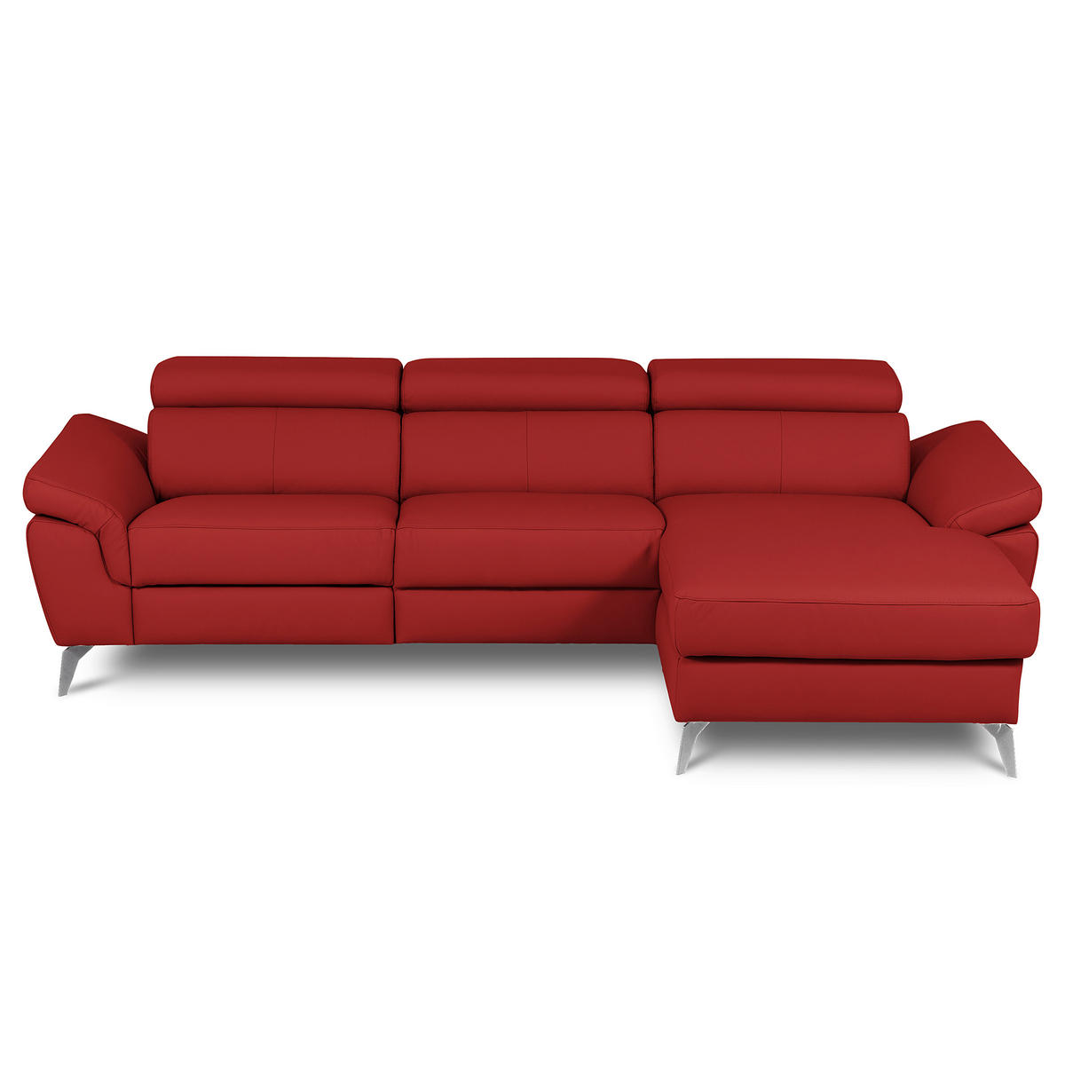 ECKSOFA Rot Echtleder Lederlook Rücken echt, Armteilverstellung, Relaxfunktion, Kopfteilverstellung  - Chromfarben/Rot, Design, Leder/Textil (252/179cm) - Livetastic
