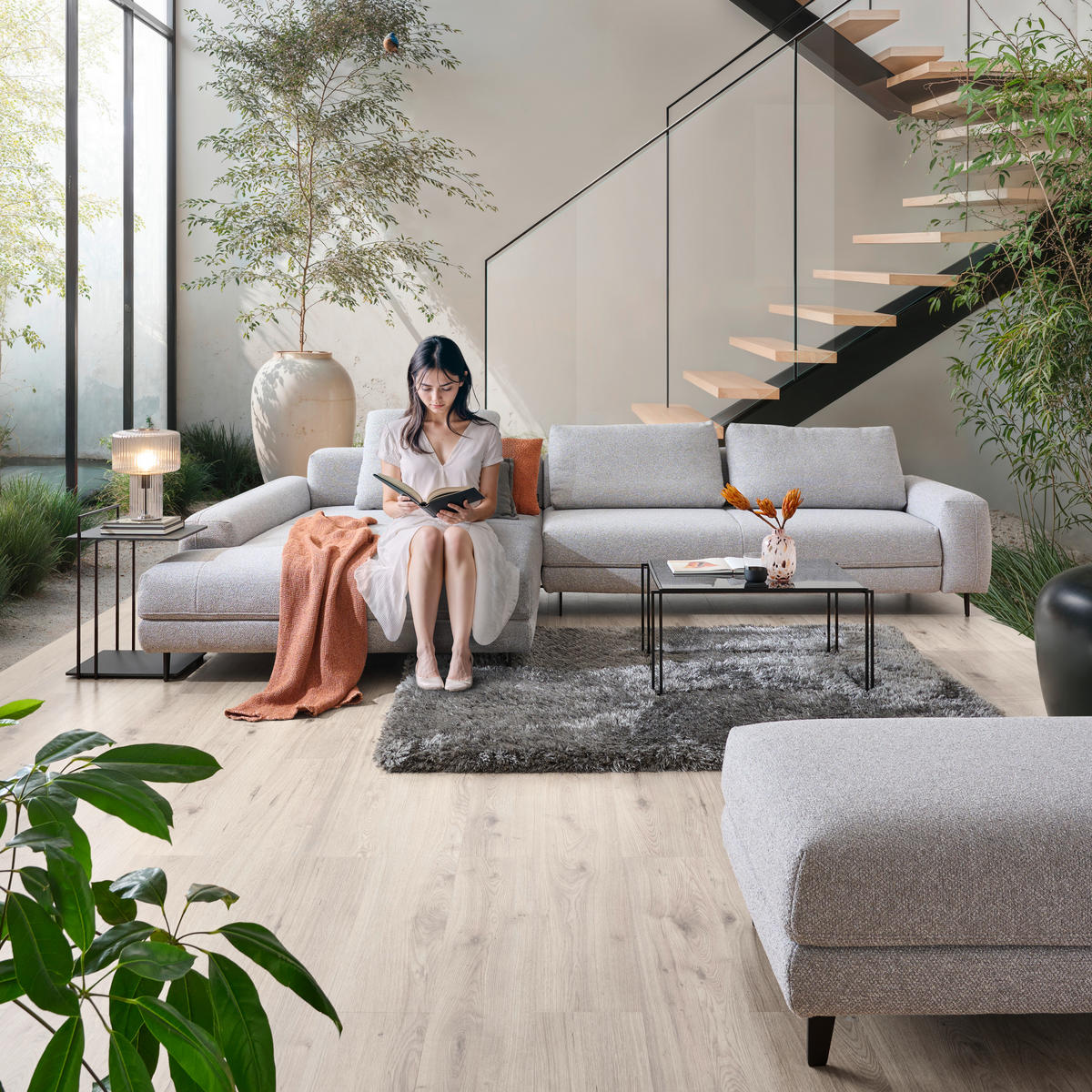 ECKSOFA  in Flachgewebe Hellgrau  225/355 cm  - Anthrazit/Hellgrau, Design, Textil/Metall (225/355cm) - Johann Jakob