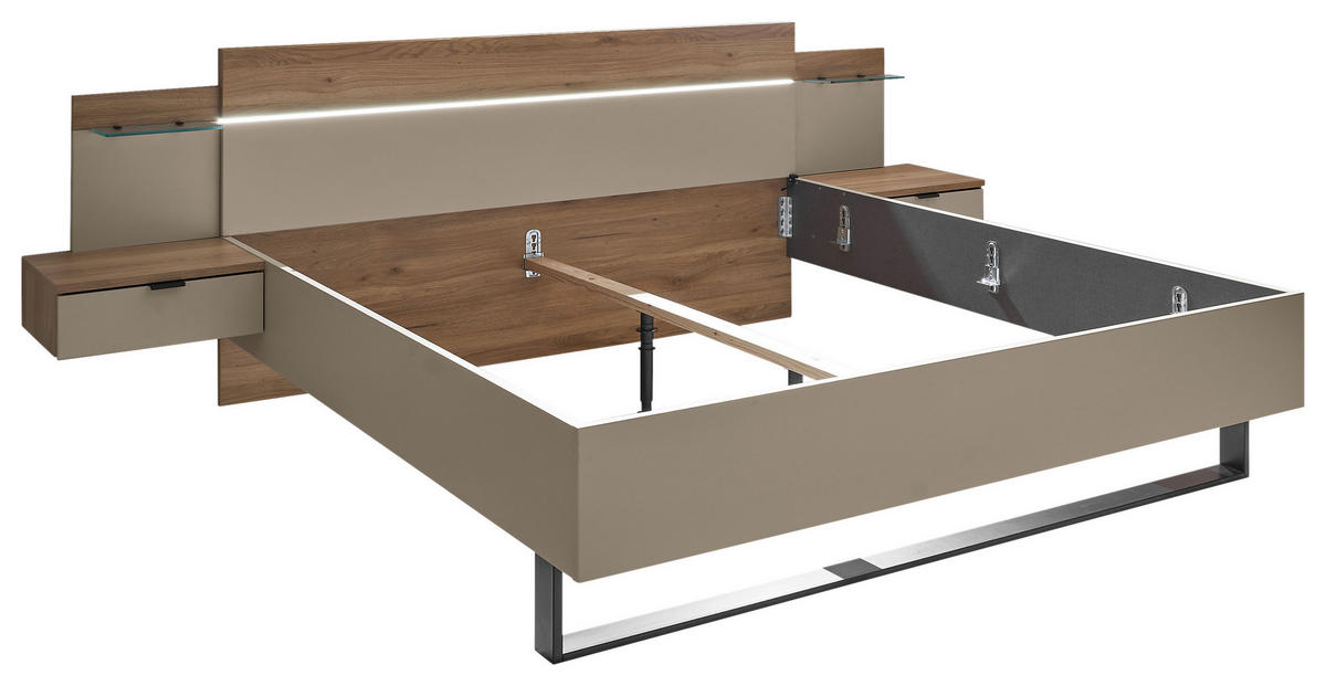 BETTANLAGE  Eichefarben, Kaschmir   - Kaschmir/Eichefarben, Design, Glas/Holzwerkstoff (285,4/96/207,6cm) - Xora