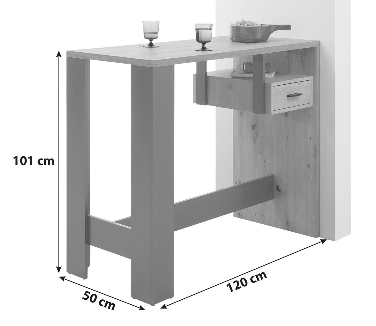 BARTISCH in Holzwerkstoff 120/50/101 cm   - Eichefarben/Schwarz, Natur, Holzwerkstoff (120/50/101cm) - MID.YOU