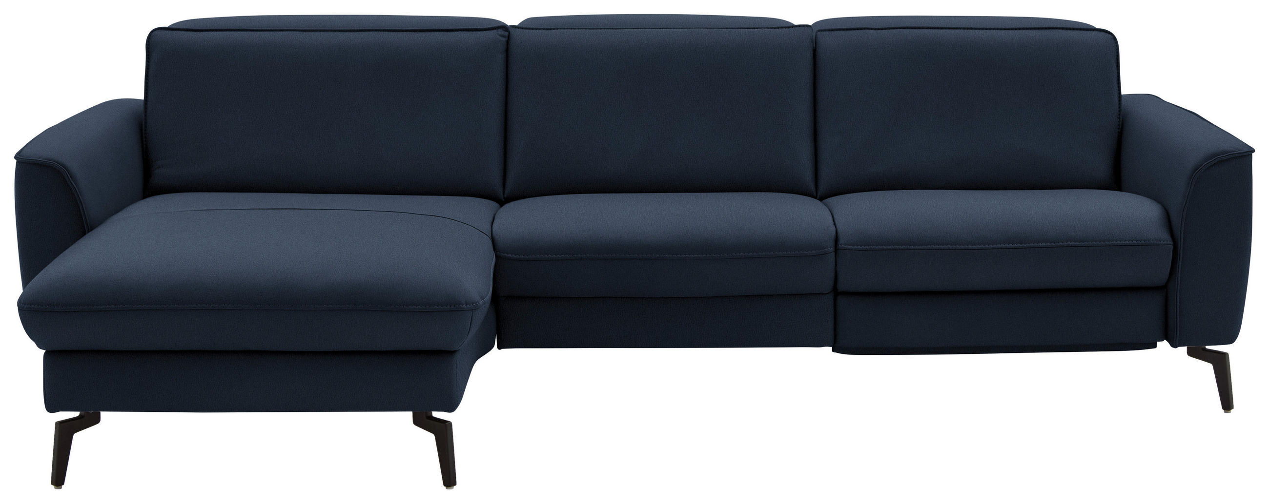 ECKSOFA in Echtleder Dunkelblau  - Schwarz/Dunkelblau, Natur, Leder/Metall (168/281cm) - Valdera