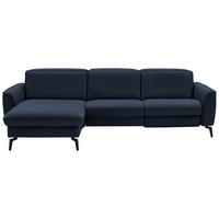 ECKSOFA in Echtleder Dunkelblau  - Schwarz/Dunkelblau, Natur, Leder/Metall (168/281cm) - Valdera