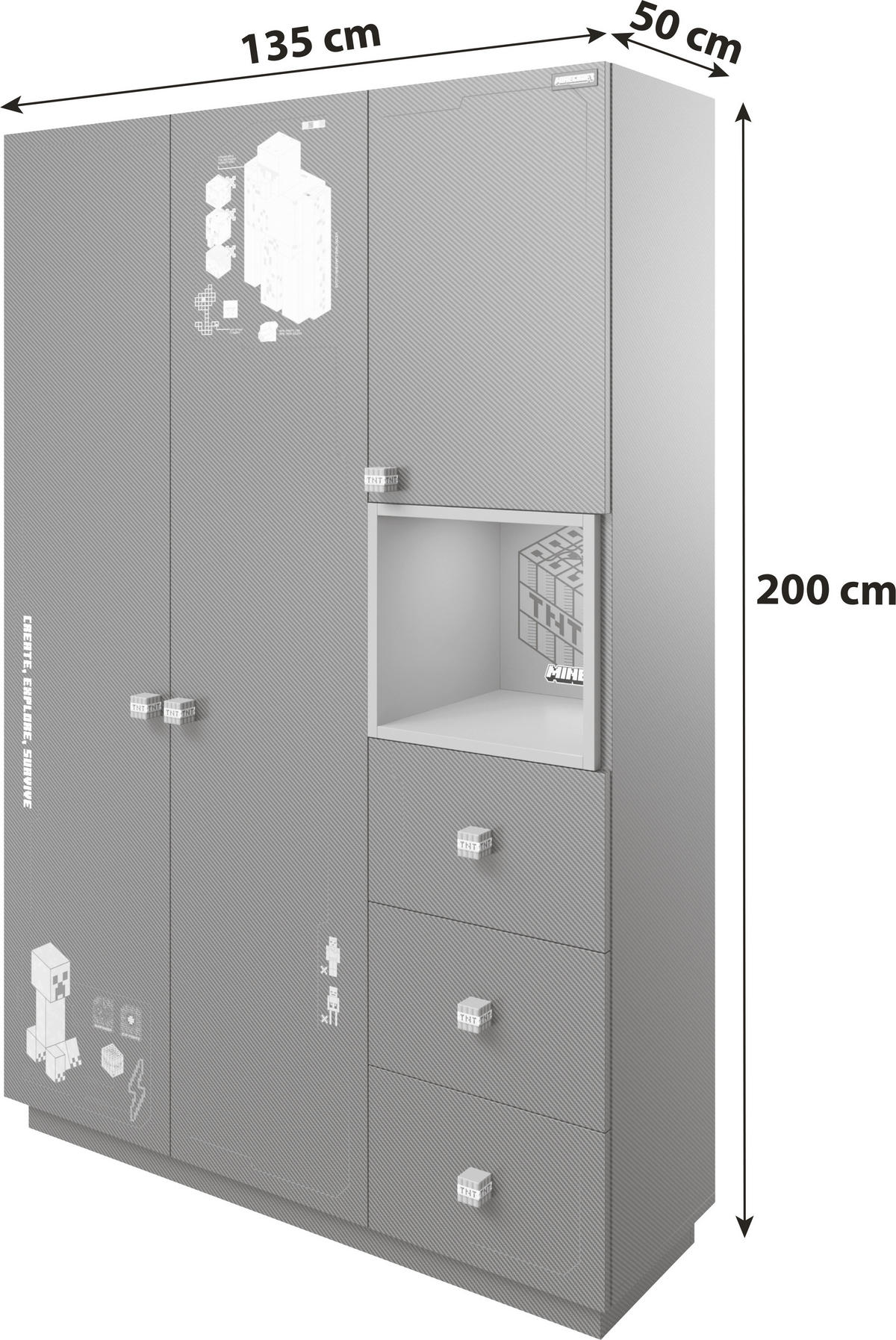 KLEIDERSCHRANK  in Schwarz  - Rot/Schwarz, MODERN, Holzwerkstoff/Kunststoff (135/200/50cm) - Minecraft