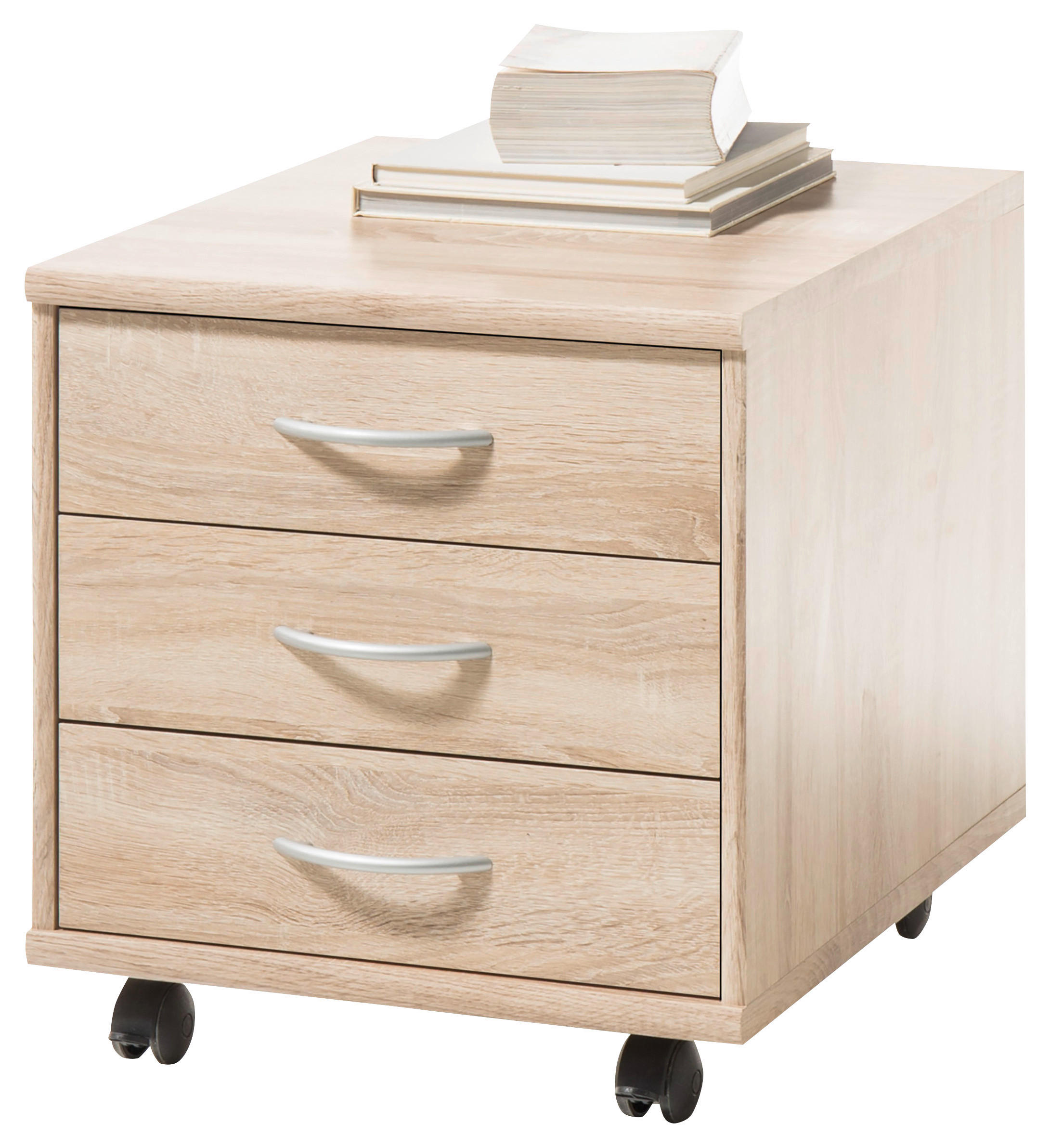 PREDALNIK NA KOLESCIH  hrast sonoma  - srebrne barve/hrast sonoma, Basics, umetna masa/leseni material (46/48/54cm) - Carryhome