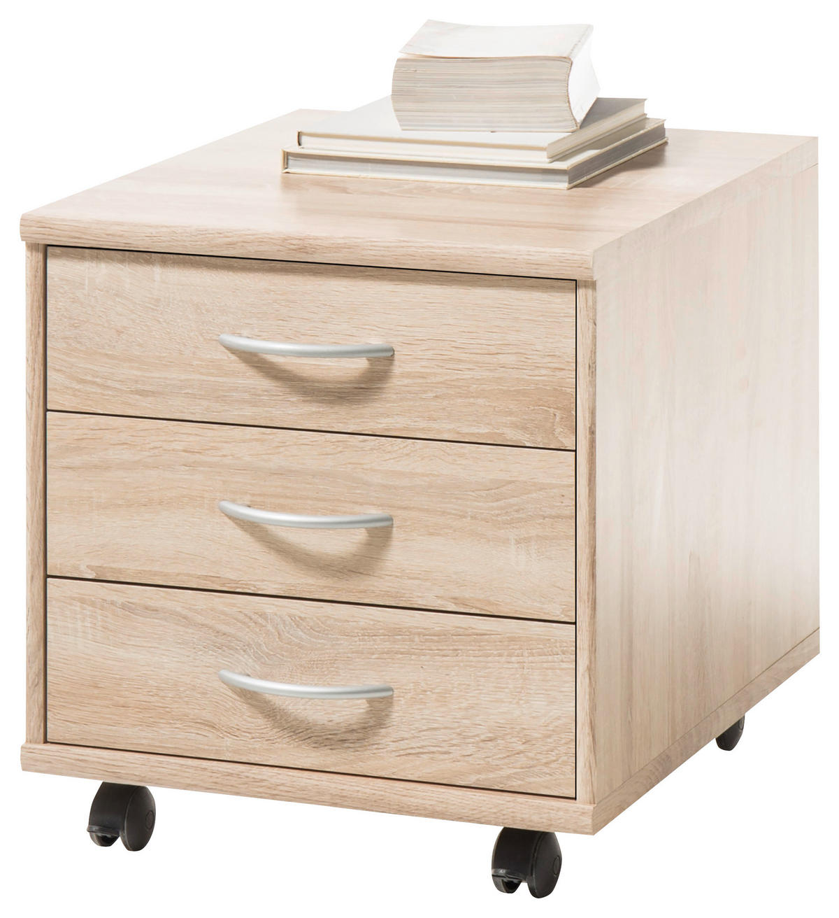 PREDALNIK NA KOLESCIH  hrast sonoma  - srebrne barve/hrast sonoma, Basics, umetna masa/leseni material (46/48/54cm) - Carryhome