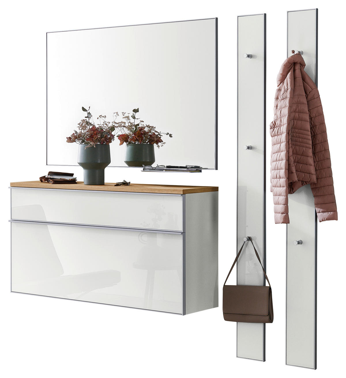 GARDEROBE 5-teilig  in 180/195/31 cm  - Weiss, Design, Glas/Holz (180/195/31cm)
