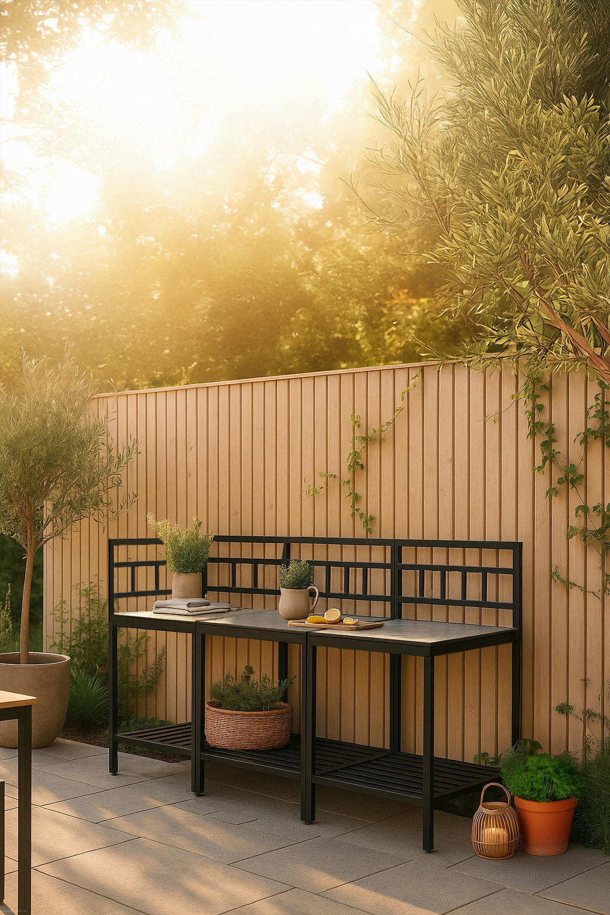 UTEKÖK    - mörkgrå/svart, Klassisk, metall/sten - Ambia Garden