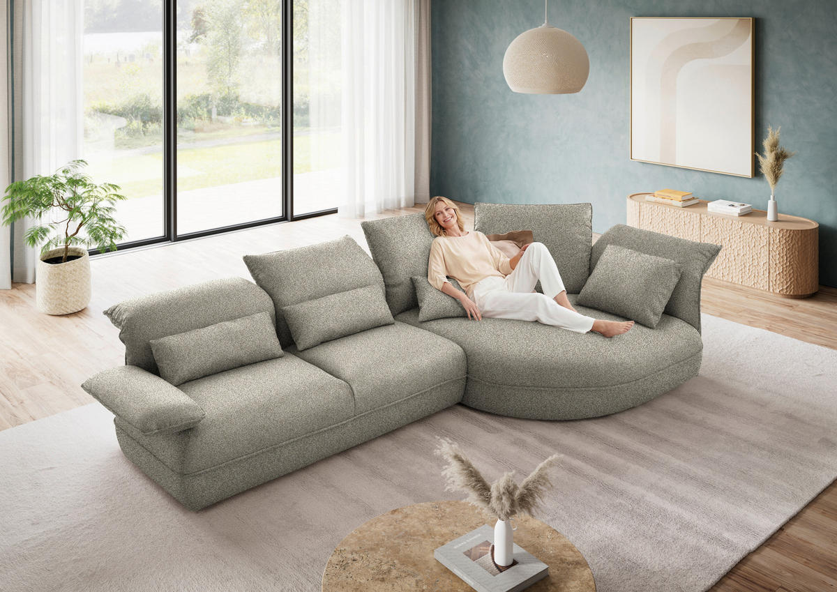 ECKSOFA  in Chenille Greige  343/154 cm  - Greige/Schwarz, Design, Kunststoff/Textil (343/154cm) - Koinor