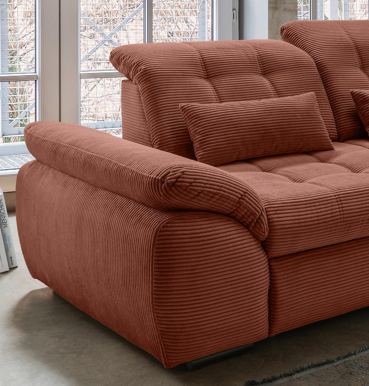 ECKSOFA Koralle Cord  - Koralle/Schwarz, MODERN, Textil/Metall (314/184cm) - Livetastic