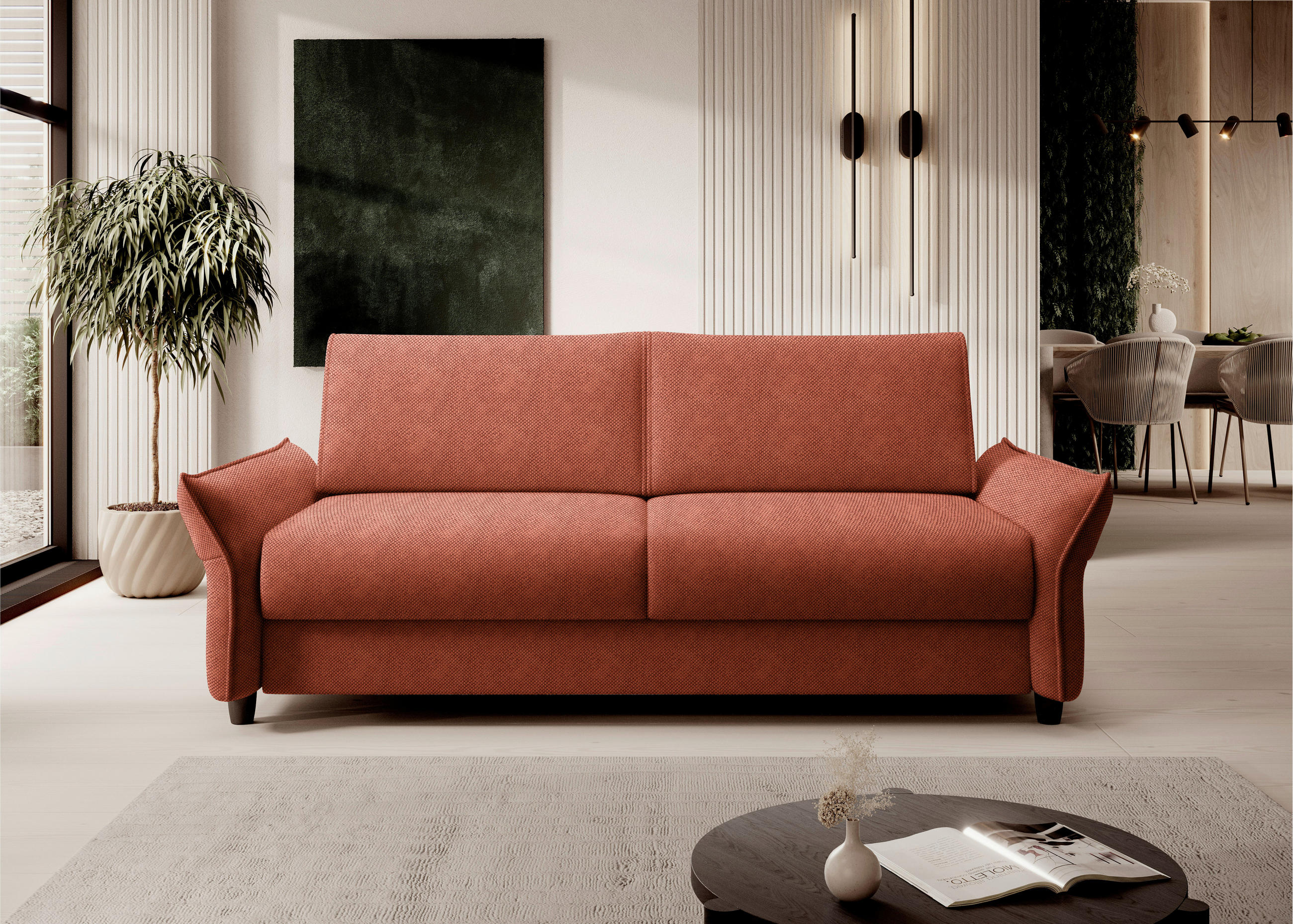 BÄDDSOFFA i vävt tyg rostfärgad  - svart/rostfärgad, Klassisk, textil/plast (198/82/106cm) - MID.YOU
