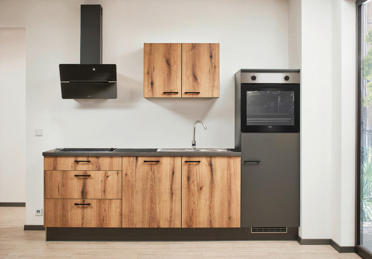 KÜCHENBLOCK 260 cm   in Graphitfarben, Eichefarben  - Eichefarben/Lavagrau, Design, Holzwerkstoff/Metall (260cm) - Pino