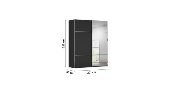 SCHWEBETÜRENSCHRANK 201/223/68 cm 2-türig Schwarz - Chromfarben/Schwarz, KONVENTIONELL, Glas/Holzwerkstoff (201/223/68cm) - Novel