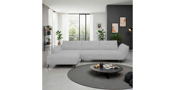 ECKSOFA Silberfarben Chenille Armlehnenkissen, Rücken echt, Sitztiefenverstellung  - Silberfarben/Schwarz, KONVENTIONELL, Textil/Metall (215/313cm) - Hom`in