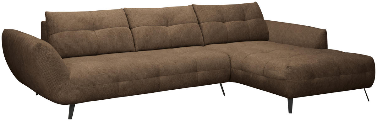 ECKSOFA Terracotta Chenille Armlehnenkissen, Rücken echt, Sitztiefenverstellung  - Terracotta/Schwarz, KONVENTIONELL, Textil/Metall (313/215cm) - Hom`in