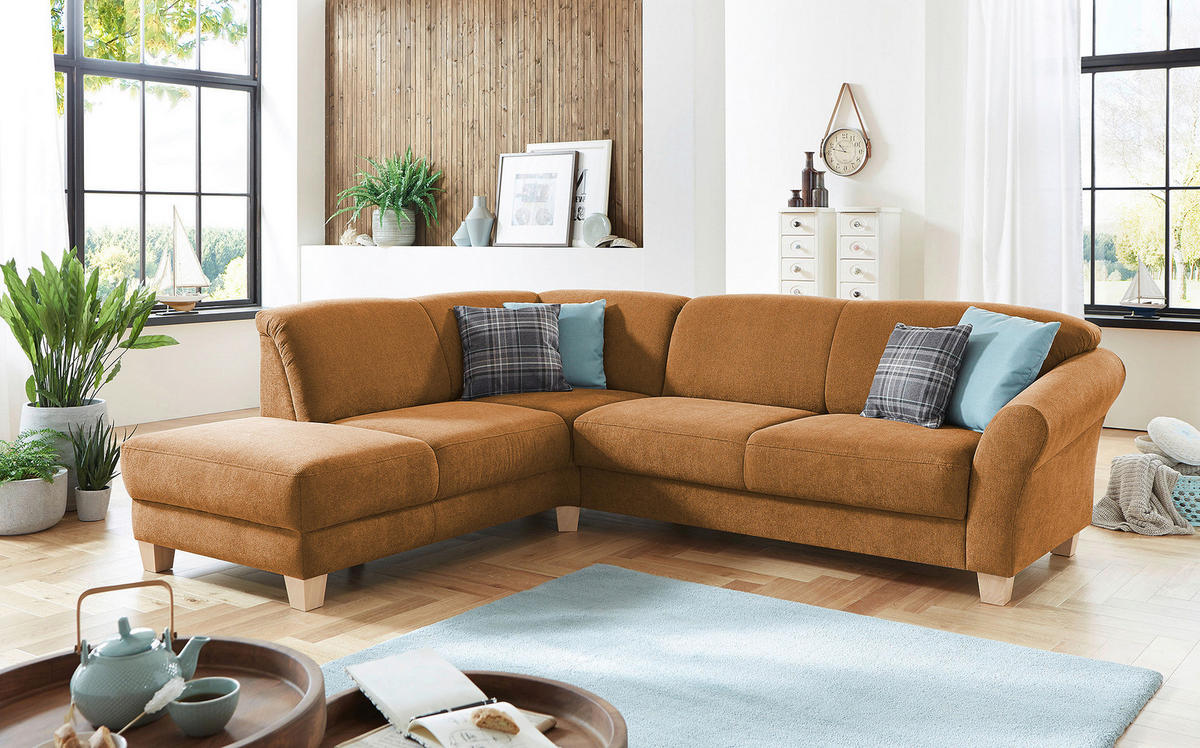 ECKSOFA Terracotta Flachgewebe  - Terracotta/Naturfarben, KONVENTIONELL, Holz/Textil (212/257cm) - Sit & More