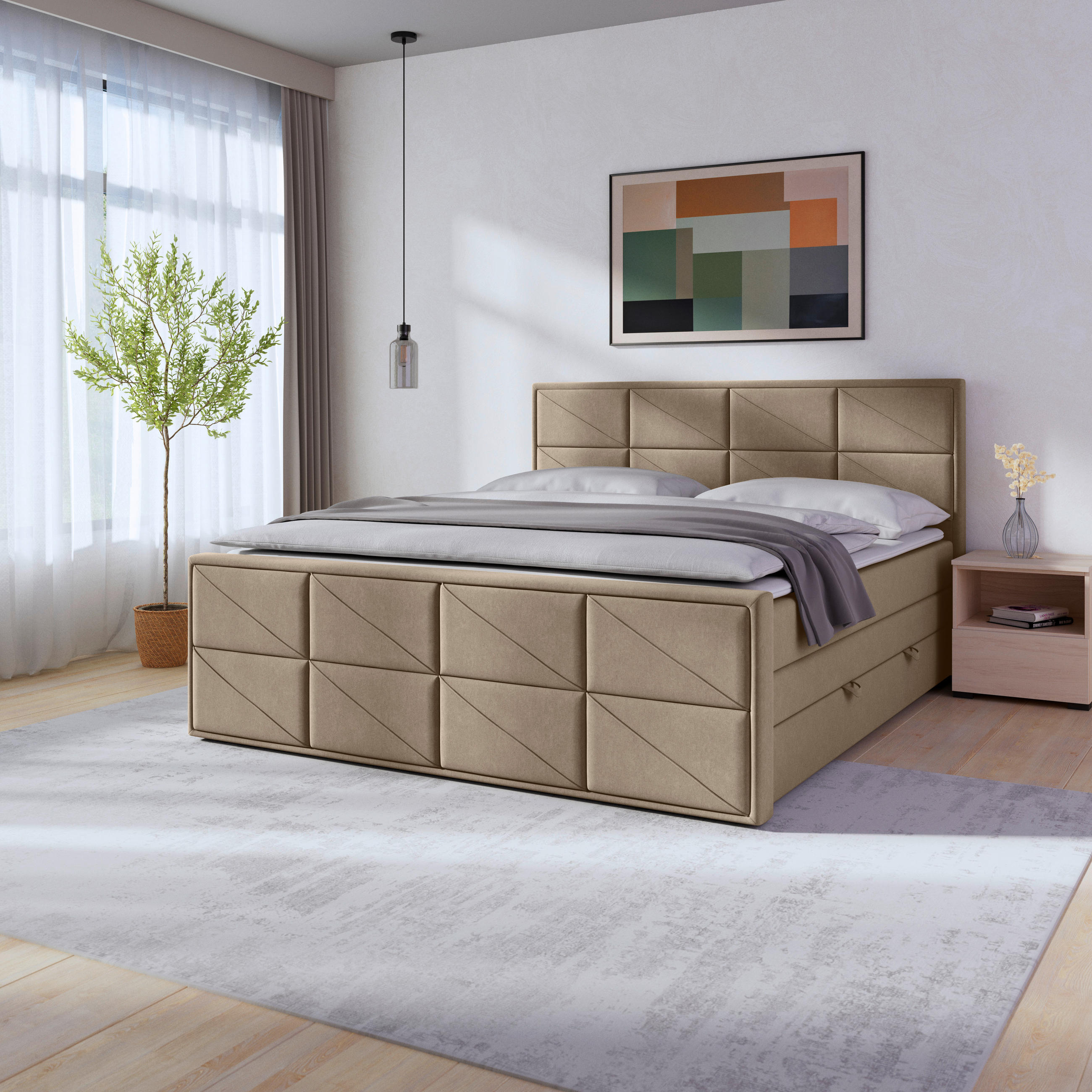 BOXSPRINGBETT 180/200 cm  in Beige  - Beige/Schwarz, MODERN, Holz/Kunststoff (180/200cm) - MID.YOU