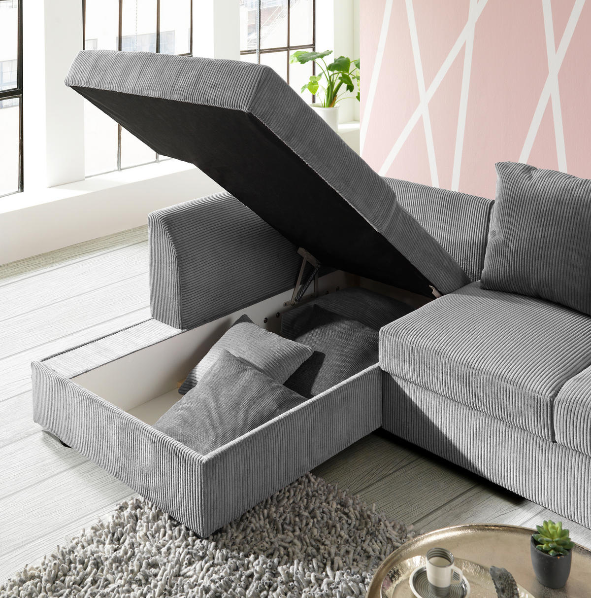 HÖRNSOFFA i manchester ljusgrå  - ljusgrå/svart, Design, textil/plast (174/259cm) - Livetastic