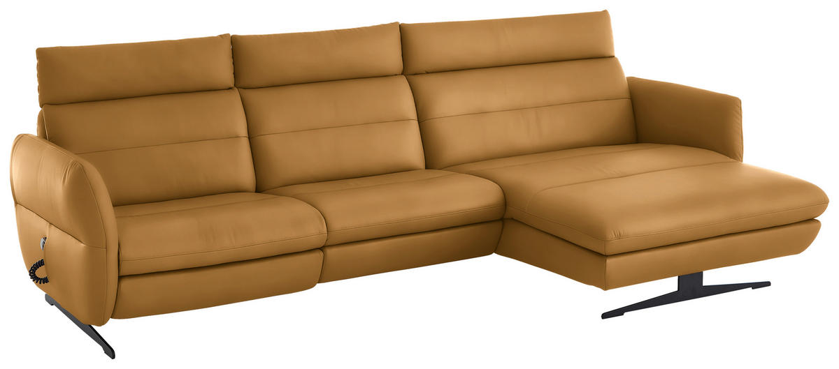 ECKSOFA in Echtleder Currygelb  - Currygelb/Schwarz, Design, Leder/Metall (300/157cm) - Dieter Knoll