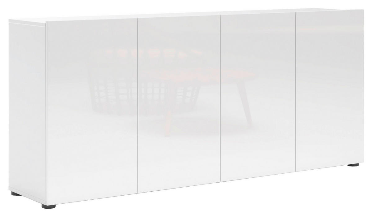 SIDEBOARD 180/79/38 cm Weiss Hochglanz  - Weiss Hochglanz/Schwarz, Design, Holzwerkstoff/Kunststoff (180/79/38cm) - home24