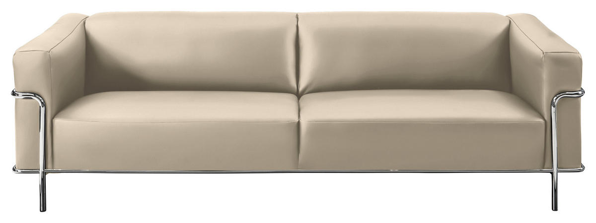 3-SITZER-SOFA in Echtleder Creme  - Chromfarben/Creme, Design, Leder/Metall (236/67/96cm) - Johann Jakob